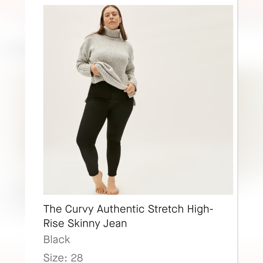 Everlane Curvy Authentic Stretch High Rise Skinny Jean In Black, Size 28 Regular